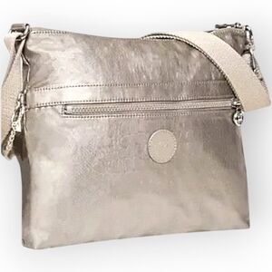 Kipling NWOT Nylon 2 Zipper Pouch Cross-Body Shoulder Bag Gold Metallic Shimmer